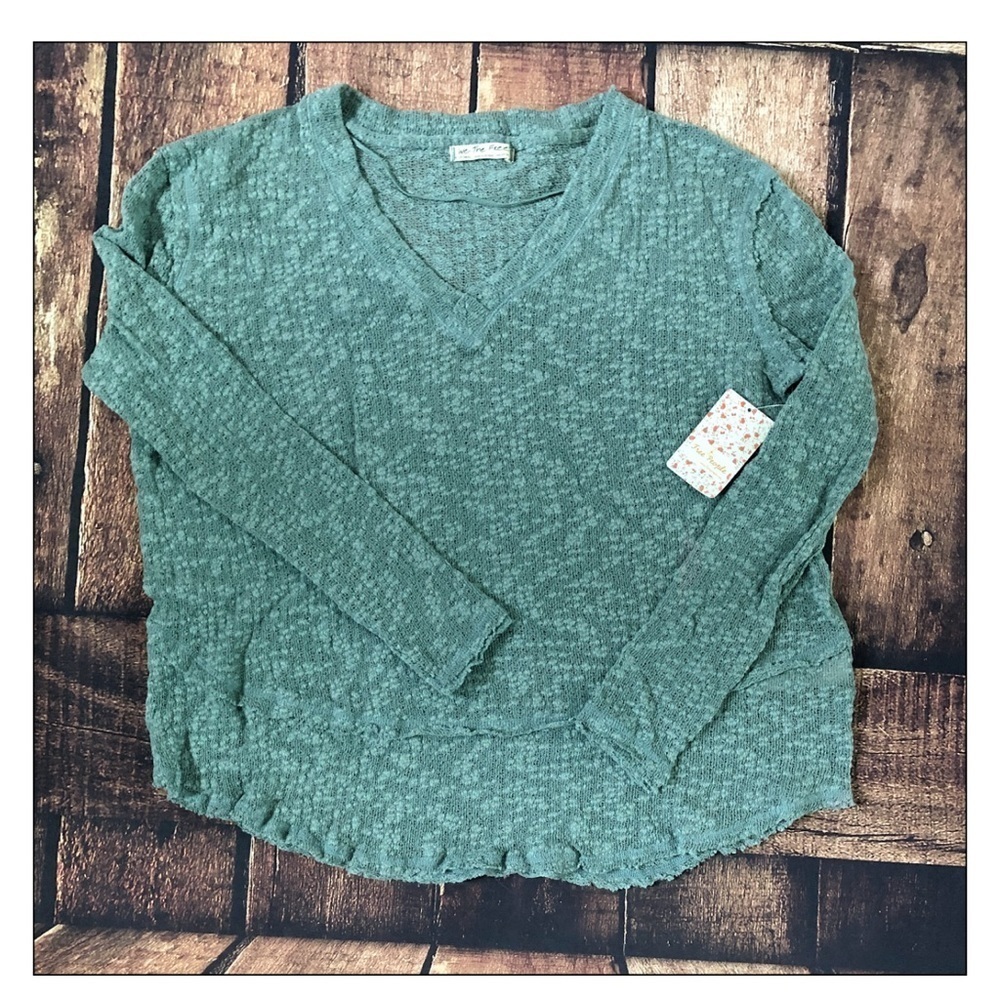 NWT Free People Oversized Teal Ocean Air Summer Hacci Sweater - Picture 5 of 5